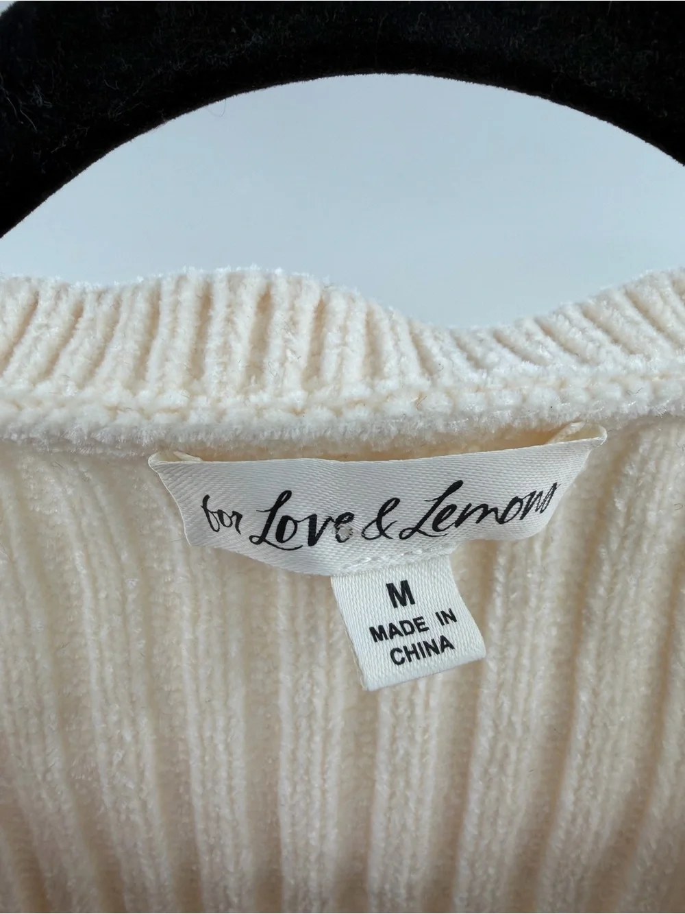 For Love & Lemons Roxana Cardigan Ribbed Knit Rosette Appliqus White Womens Med
